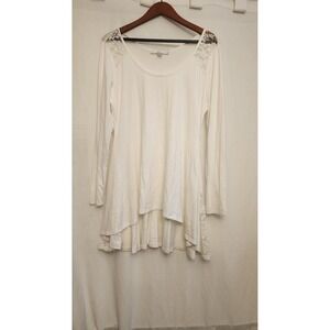 Boston Proper Shirt Womens Large White‎ Lace Hi Low Tunic Modal USA Long Sleeve